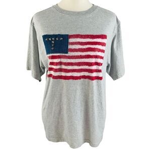 USA Flag T-shirt America Tee Tommy Hilfiger Grey Red White Blue Short Sleeve Shi